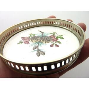 Vintage Small Ceramic Metal Dish Tray Coffee Bar Station Decor Retro Americana